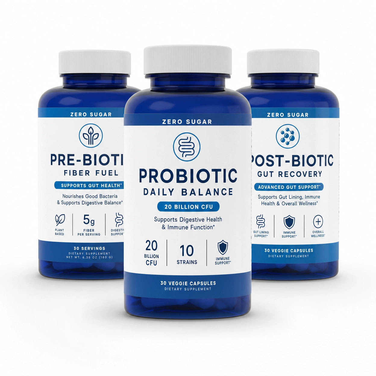 Zero Sugar Best Seller Trio - 3-in-1 Pre, Post, Probiotic with Apple Cider Vinegar, Vitamin B12 & Probiotics